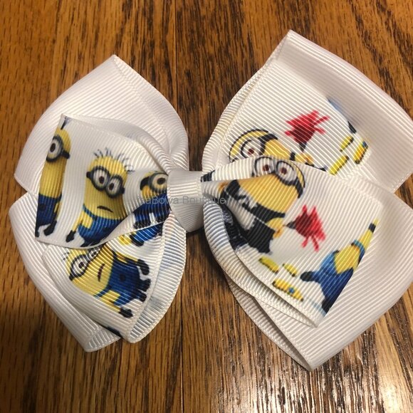 Hand Crafted Other - White with Minnion 5" Double Stacked Boutique Bow   HANDCRAFTED